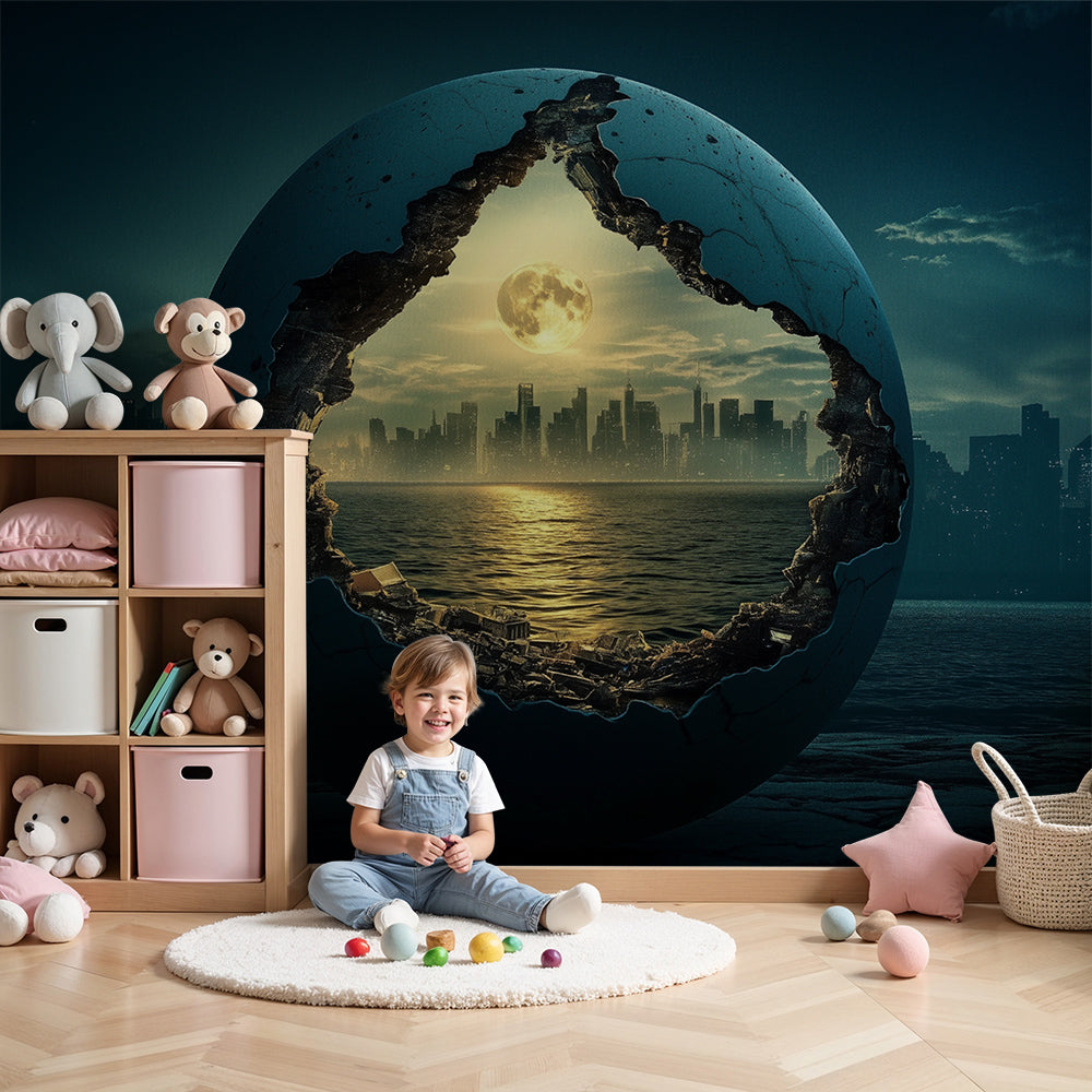 Kinderzimmer Tapete | Fantastische Welt und futuristische Stadt — Kids Wall, image size:1000x1000