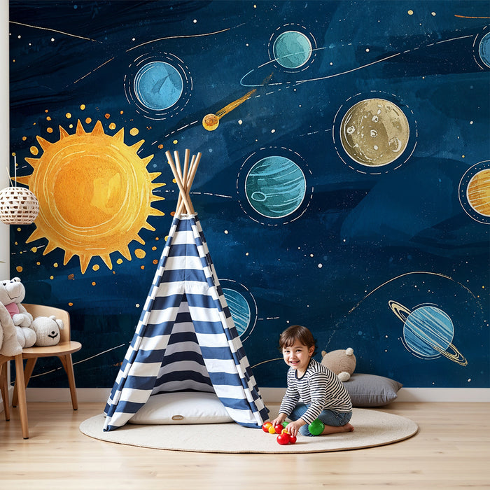 Lastenhuoneen tapetti | Avaruuden tutkimus ja värikkäät planeetat