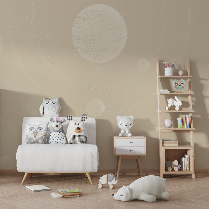 Lastenhuoneen tapetti | Pastelliväriset planeetat ja tähdet