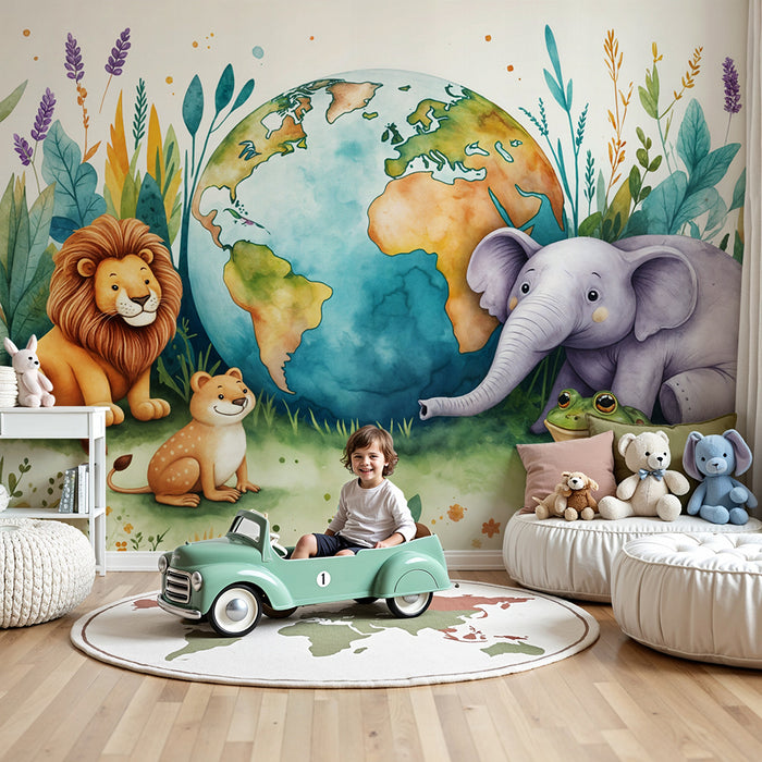 Papier peint animaux de la jungle | Illustration éducative et colorée