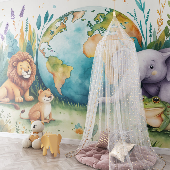 Papier peint animaux de la jungle | Illustration éducative et colorée