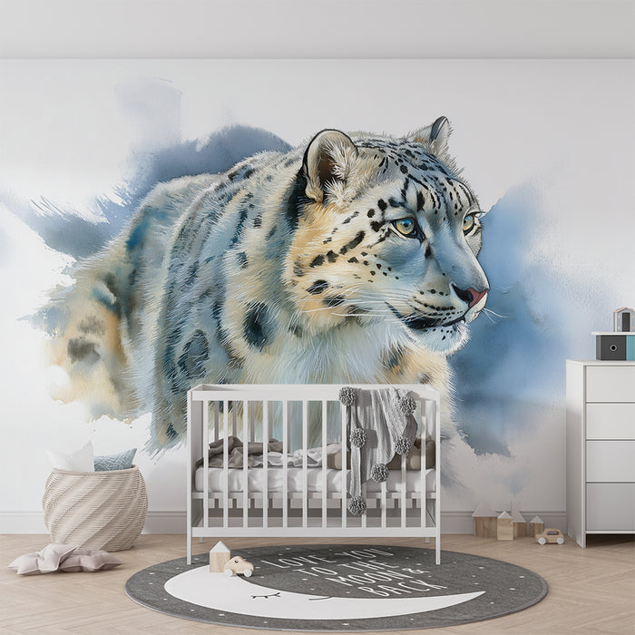 Papier peint chambre enfant | Léopard des neiges majestueux
