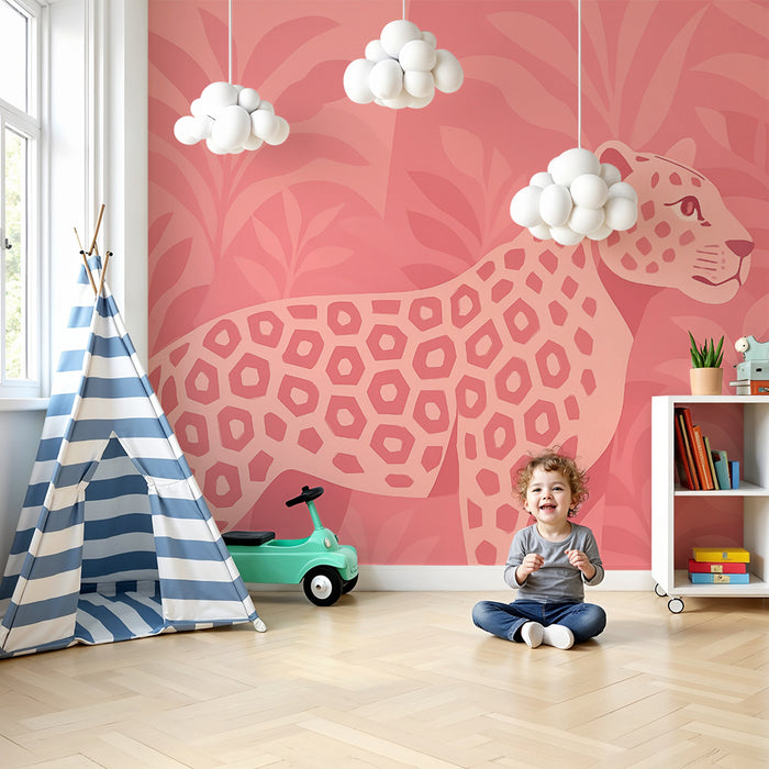 Papier peint chambre enfant | Motif léopard rose