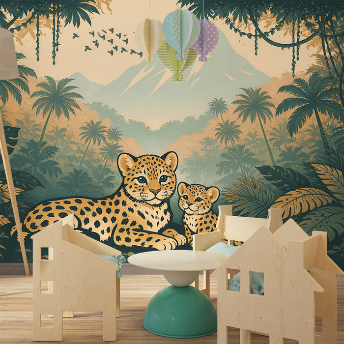 Papel de parede para quarto de criança | Leopardos e selva exótica