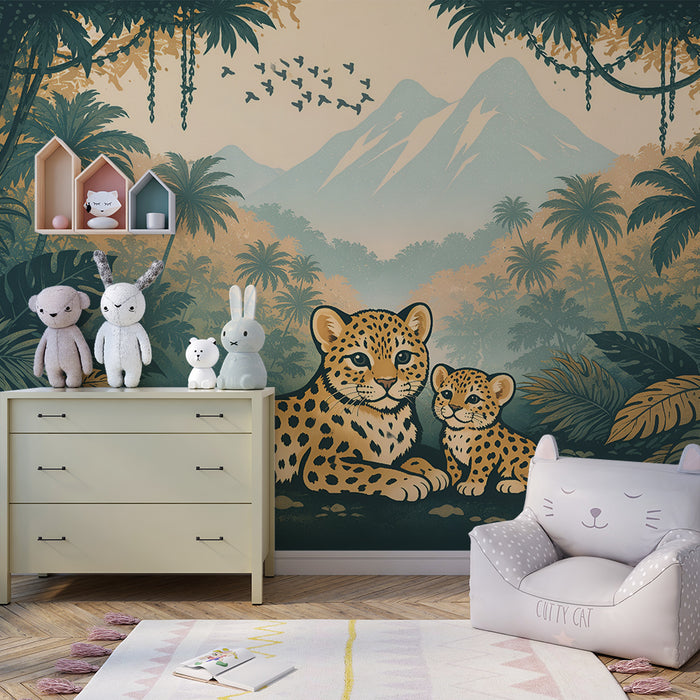 Papel de parede para quarto de criança | Leopardos e selva exótica