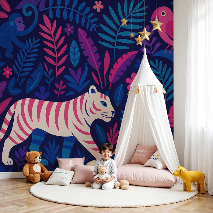 Lastenhuoneen tapetti | Viidakkon eläimet ja elävä kasvillisuus