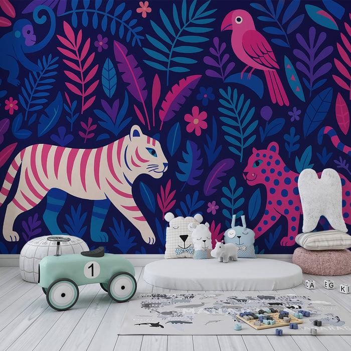 Lastenhuoneen tapetti | Viidakkon eläimet ja elävä kasvillisuus