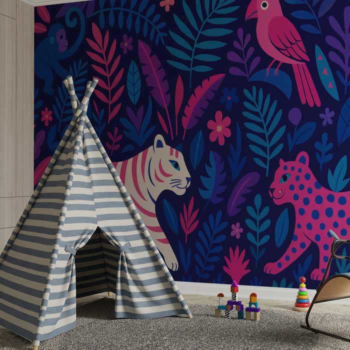 Lastenhuoneen tapetti | Viidakkon eläimet ja elävä kasvillisuus