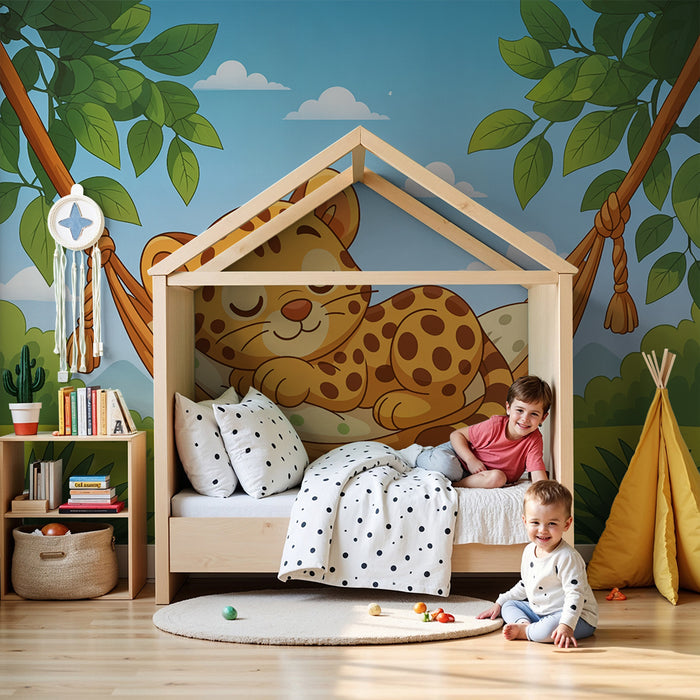 Papel pintado bebé jaguar | Ambiente de selva tranquila