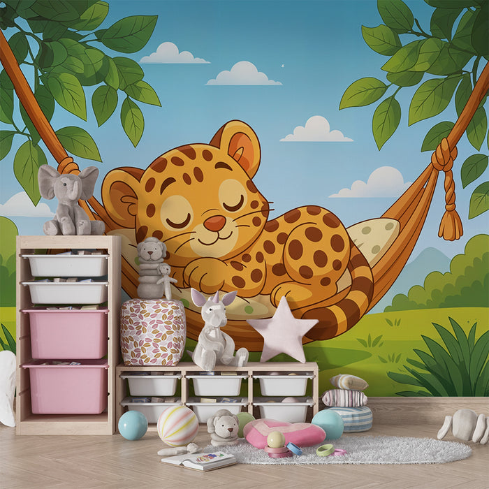 Papel pintado bebé jaguar | Ambiente de selva tranquila