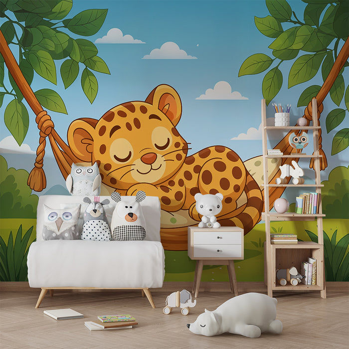 Papel pintado bebé jaguar | Ambiente de selva tranquila