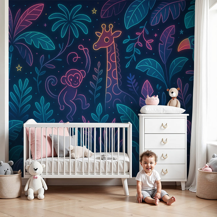 Kinderzimmer Tapete | Magischer Dschungel Neon