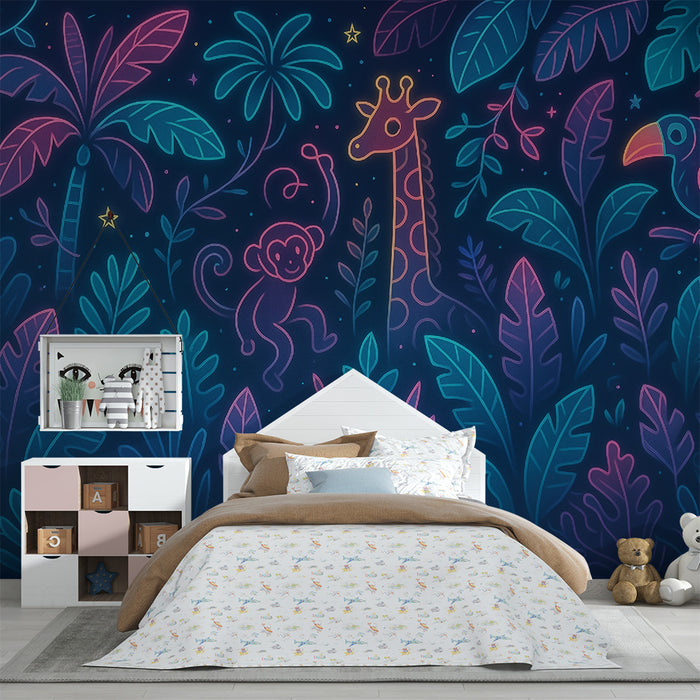 Kinderzimmer Tapete | Magischer Dschungel Neon
