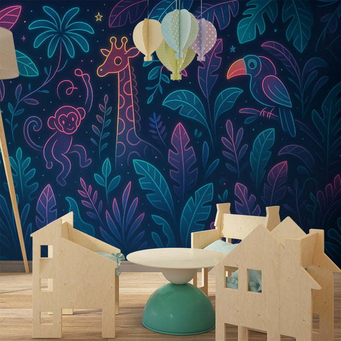 Kinderzimmer Tapete | Magischer Dschungel Neon