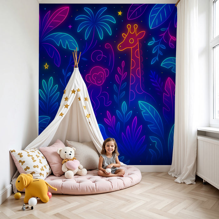 Tapet barnerom | Neon jungel og eksotiske dyr