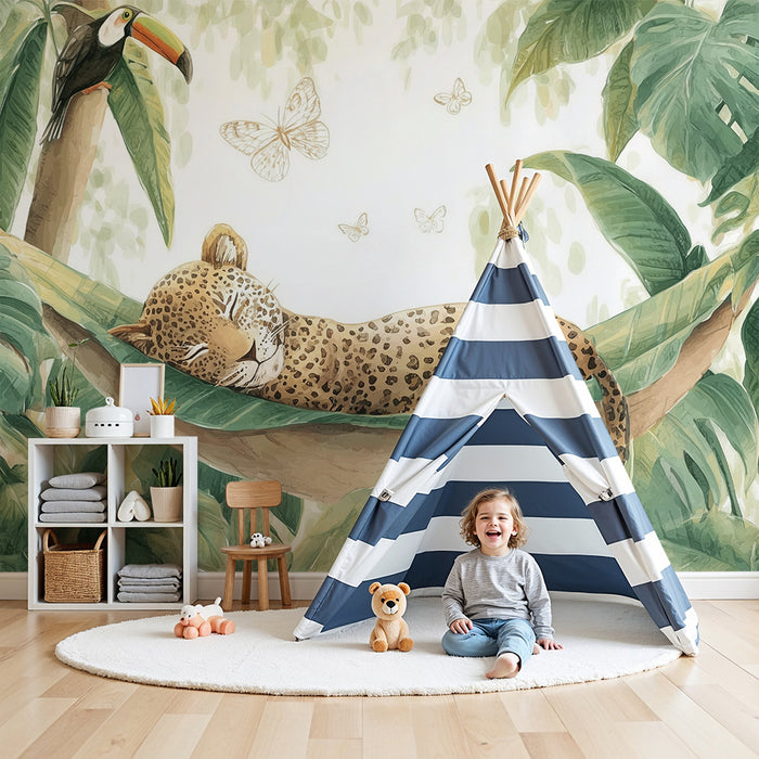 Dschungeltapete | Leopard und Tukan