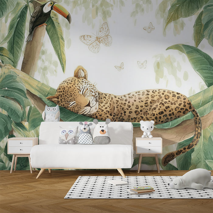 Dschungeltapete | Leopard und Tukan