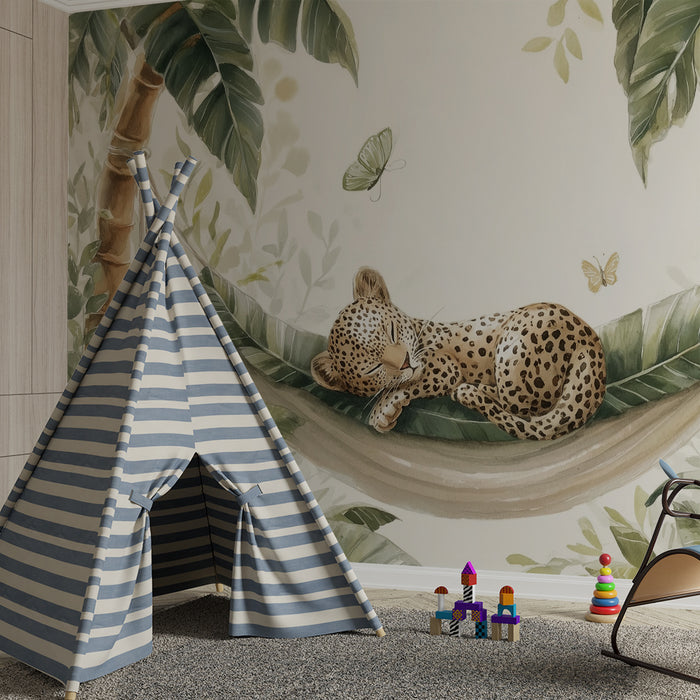 Papel pintado jungla | Niño con leopardo y tucán