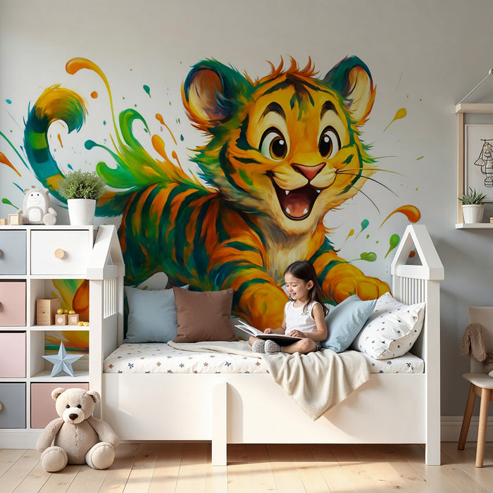 Tiger-Spielzeugtapete | Lebendige Illustration eines fröhlichen Tigers