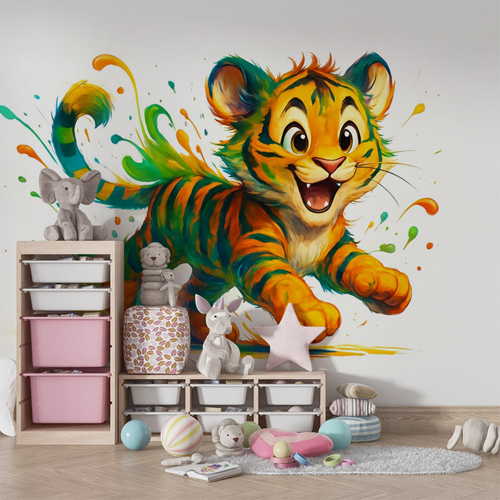 Tiger-Spielzeugtapete | Lebendige Illustration eines fröhlichen Tigers