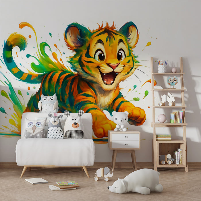 Tiger-Spielzeugtapete | Lebendige Illustration eines fröhlichen Tigers