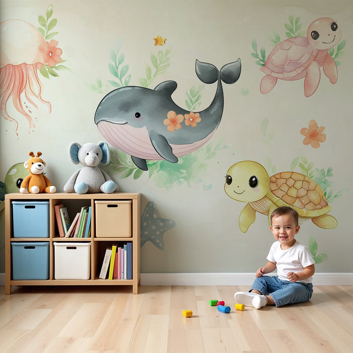 Barntapet | Bedårande akvarell marina djur