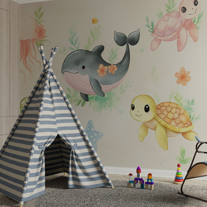 Barntapet | Bedårande akvarell marina djur