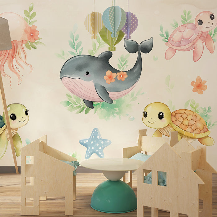 Barntapet | Bedårande akvarell marina djur