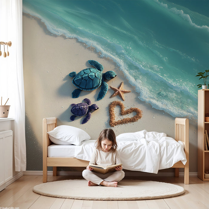 Kinderzimmer-Tapete | Meeresschildkröten und Strand