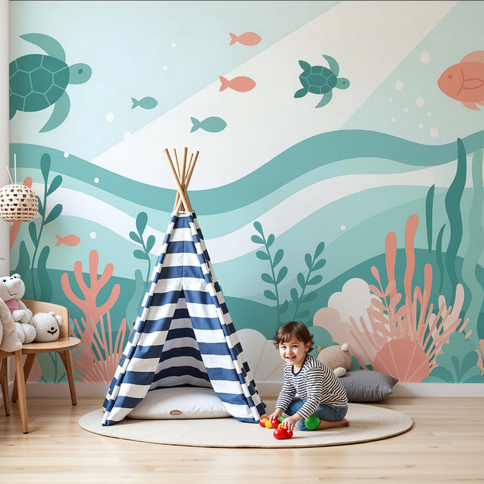 Papier peint chambre enfant | Aventure sous-marine avec tortues