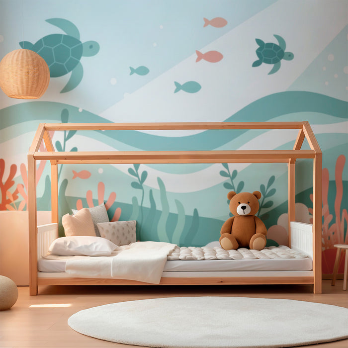 Papier peint chambre enfant | Aventure sous-marine avec tortues