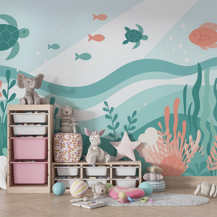 Papier peint chambre enfant | Aventure sous-marine avec tortues