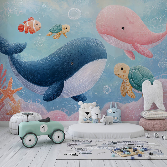 Baba szobai tapéta | Tengeri illúzió és vidám tengeri lények