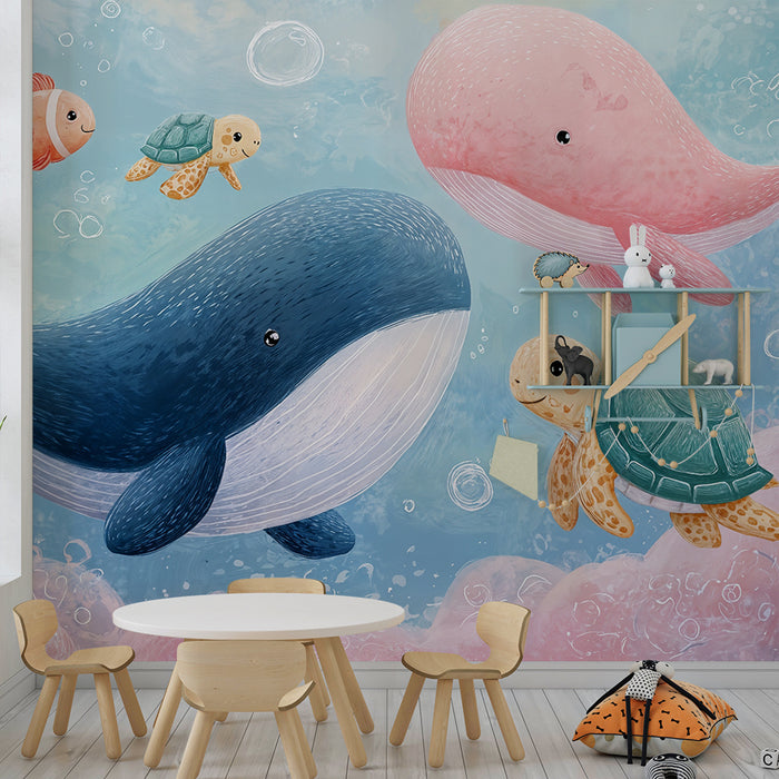 Baba szobai tapéta | Tengeri illúzió és vidám tengeri lények