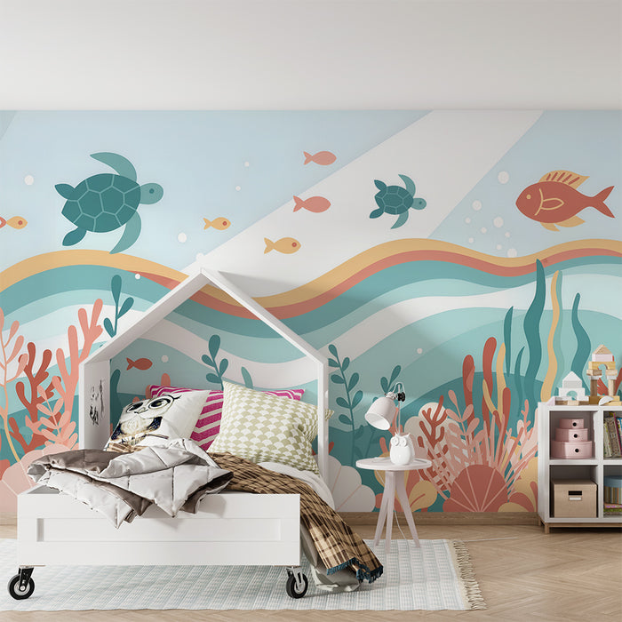 Papel pintado infantil | Mundo marino y tortugas pastel