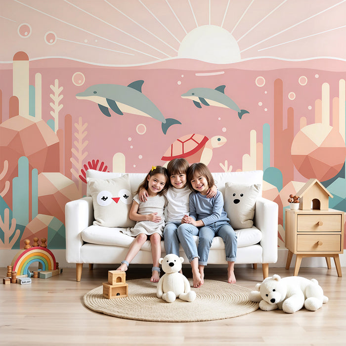 Carta da parati bambini | Delfini e barriere coralline