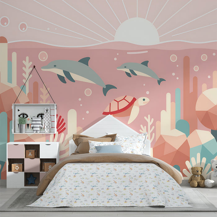 Carta da parati bambini | Delfini e barriere coralline