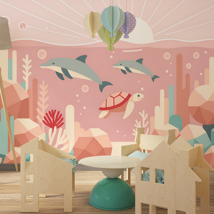 Carta da parati bambini | Delfini e barriere coralline