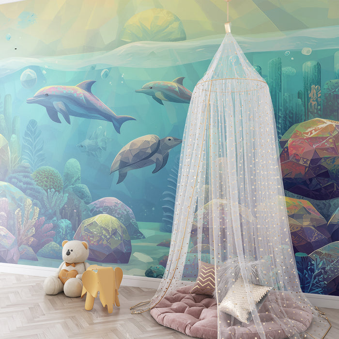 Carta da parati bambini | Oceano magico e creature colorate