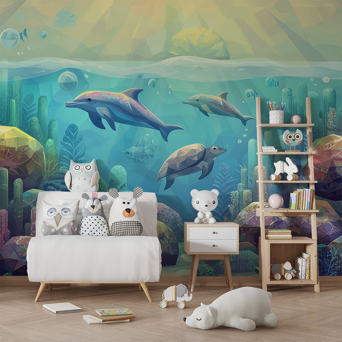 Carta da parati bambini | Oceano magico e creature colorate