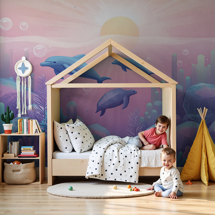 Carta da parati bambini | Oceano magico e delfini