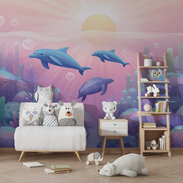 Carta da parati bambini | Oceano magico e delfini
