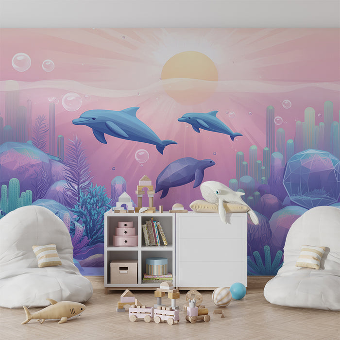 Carta da parati bambini | Oceano magico e delfini