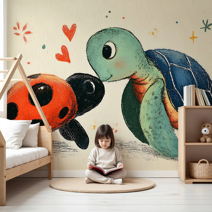 Papier peint chambre bébé | Tortue et coccinelle amies