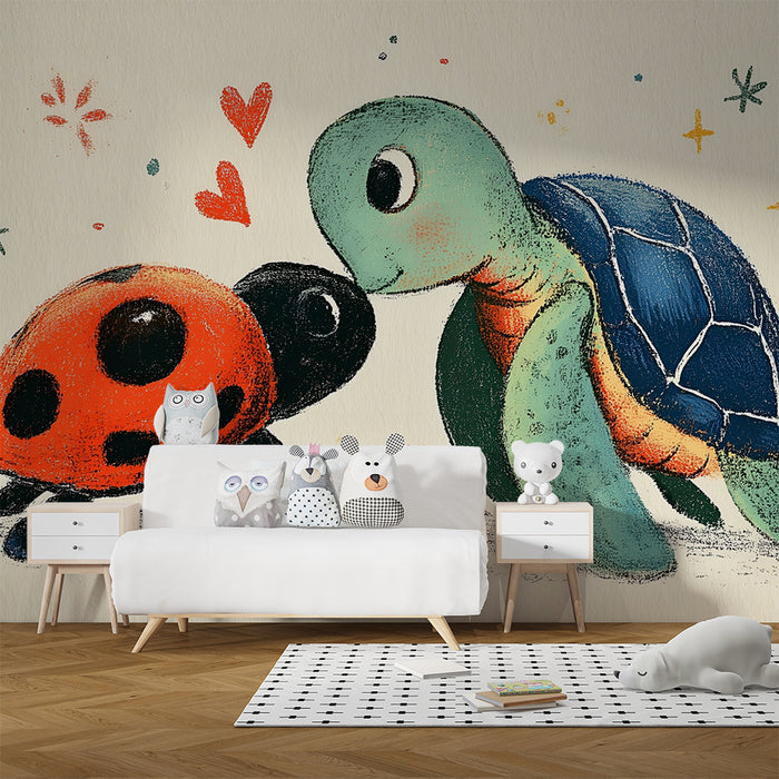 Papier peint chambre bébé | Tortue et coccinelle amies