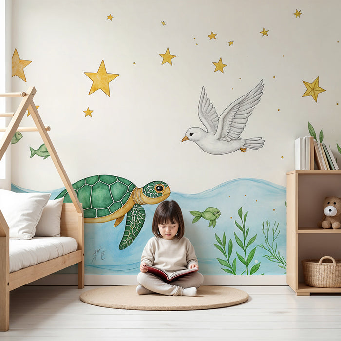 Paberi tapeet ookeani tähtedega | Kilpkonn ja kajakas