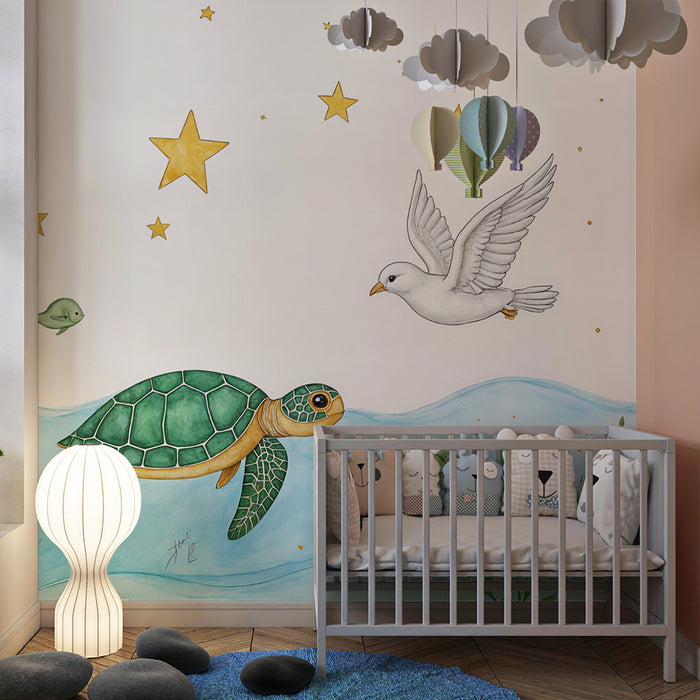 Paberi tapeet ookeani tähtedega | Kilpkonn ja kajakas