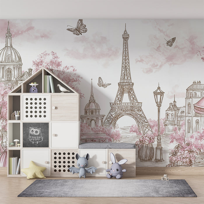 Papier peint Pariz | Romantična ružičasta scena