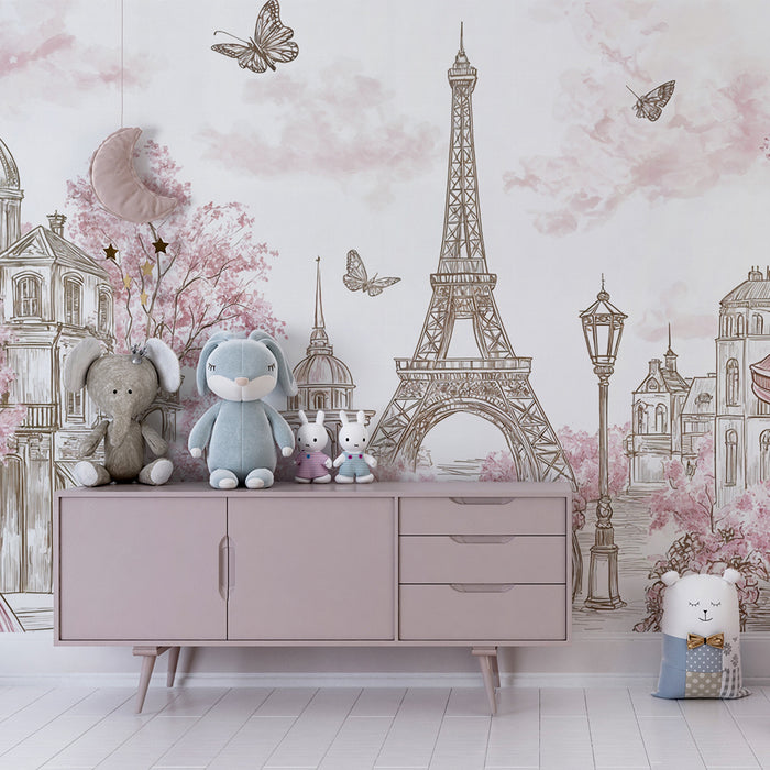 Papier peint Pariz | Romantična ružičasta scena