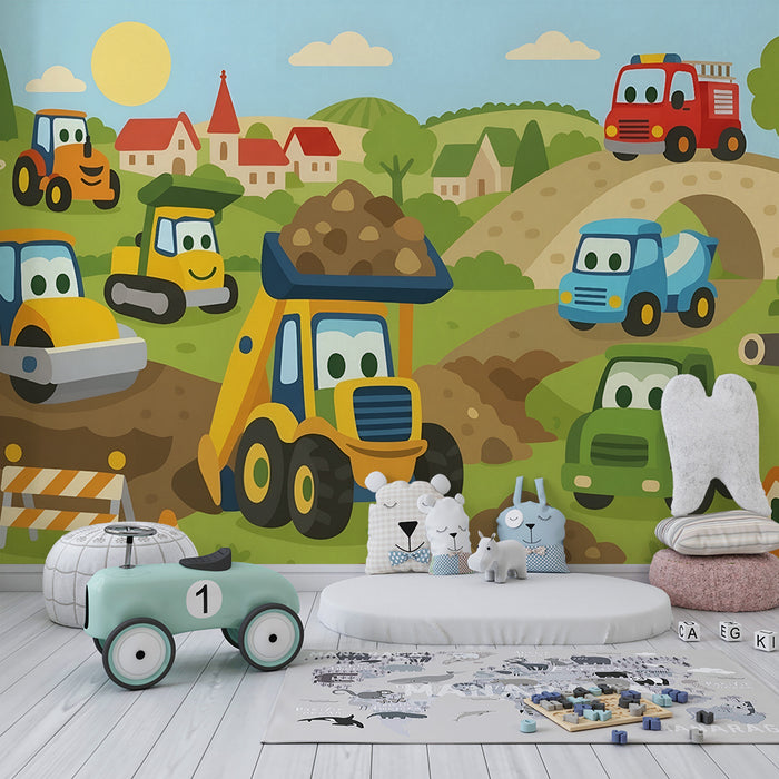 Barntapet | Mycket glada byggnadsfordon